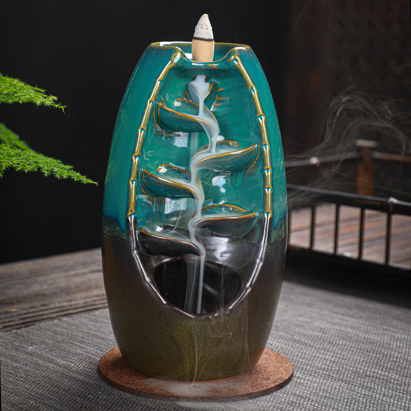 Home Fragrance Zen - Ceramic Backflow Incense Burner Waterfall Smoke,