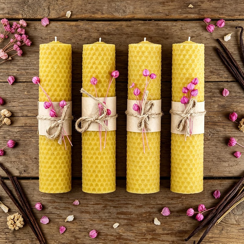Beeswax Taper Candle - 4pcs Handmade Rolled Beeswax Pillar Candles,