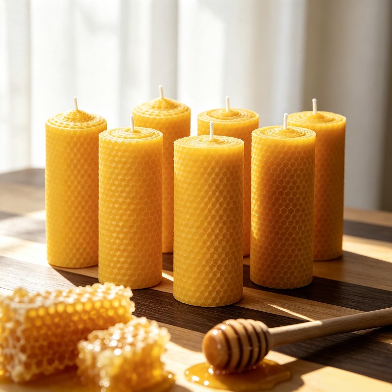 Beeswax Taper Candle - 6pcsNatural Pure Beeswax Honeycomb Roll Pillar