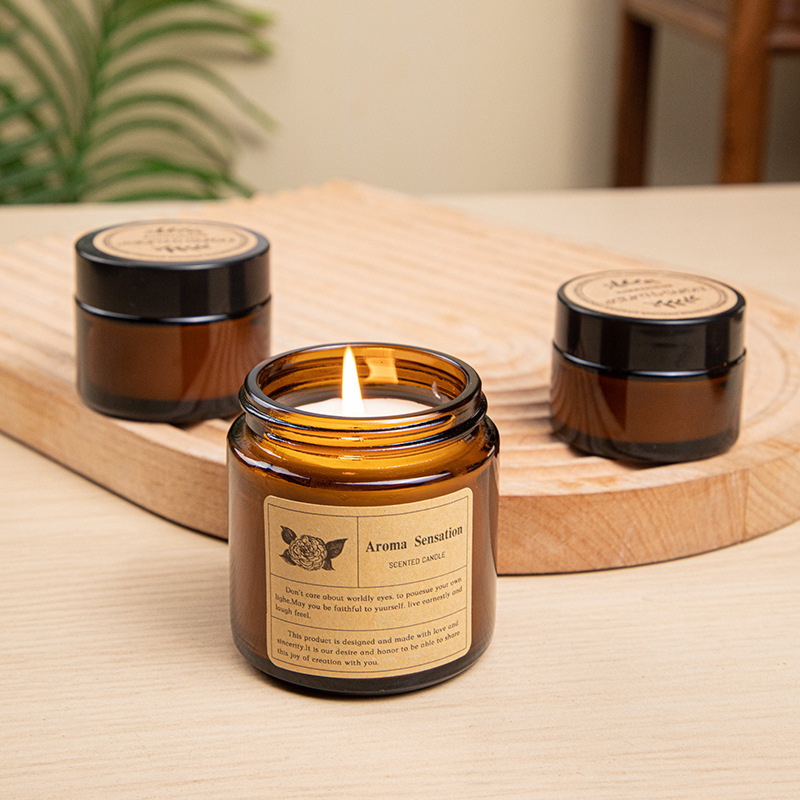 Soy Wax Flake - Brown Glass Cup Aromatherapy Candle Smokeless