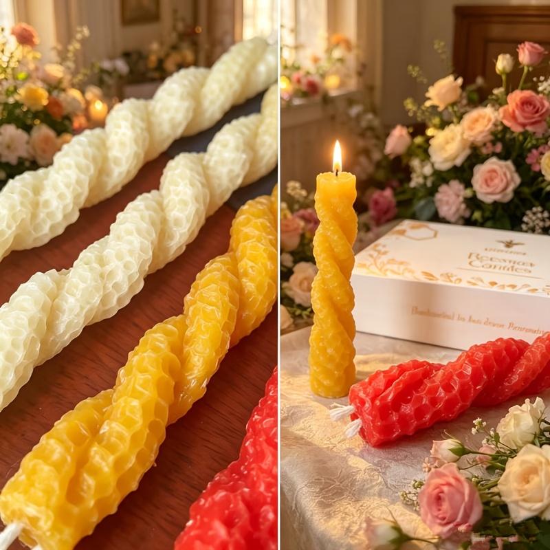 3 red and yellow handmade twis - Beeswax Taper Candle recension och pris