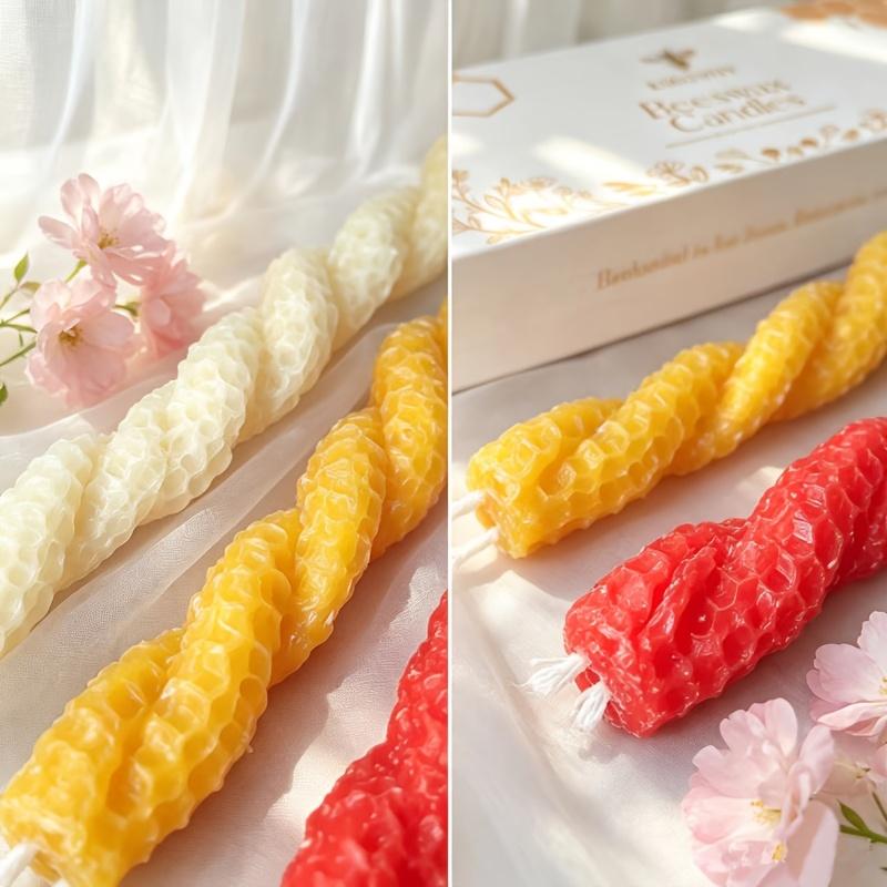 3 red and yellow handmade twis - Beeswax Taper Candle recension och pris