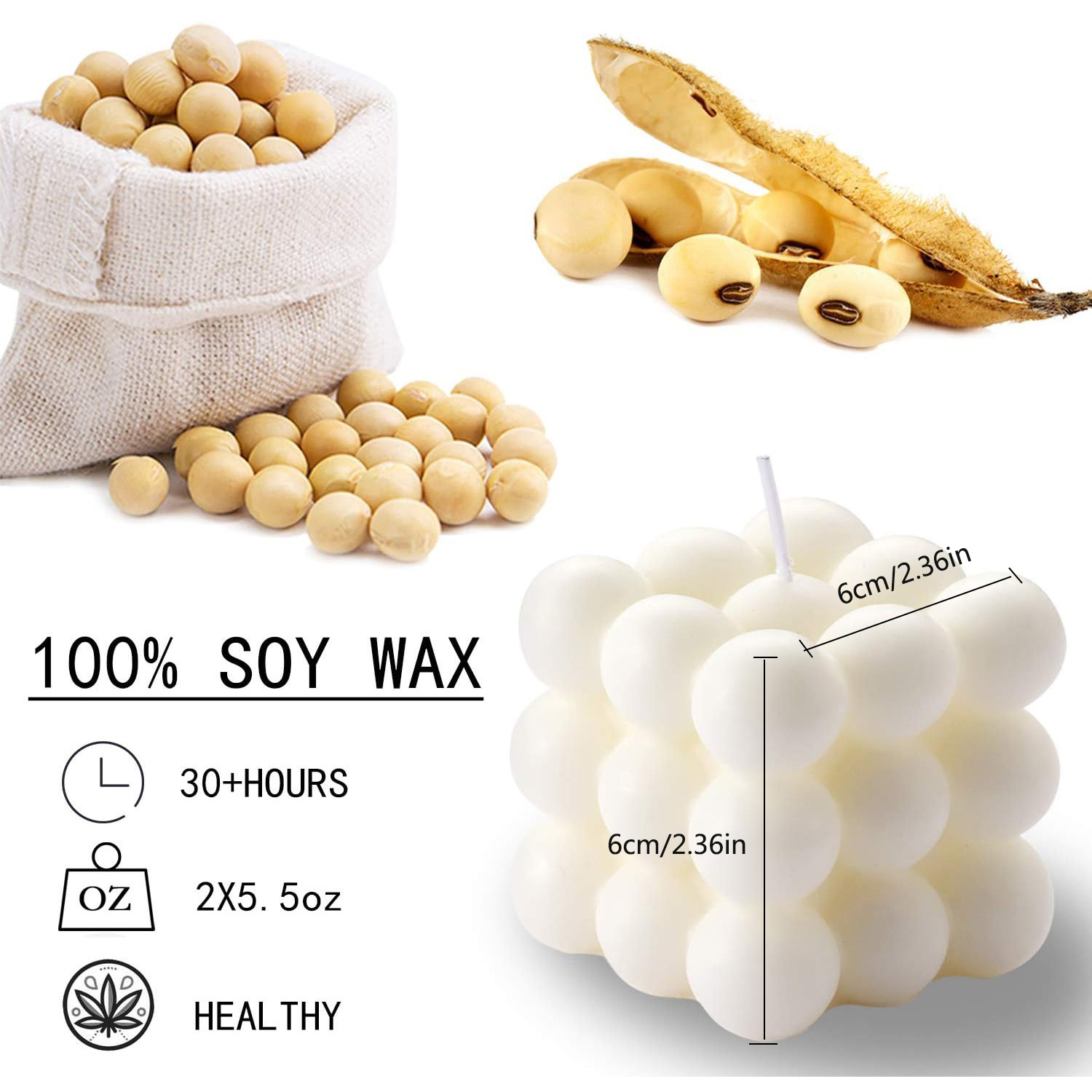 2 Pieces White Pink Bubble Can - Soy Wax Flake recension och pris